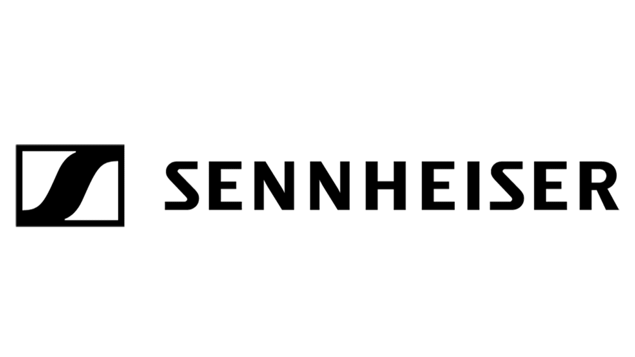 Sennheiser logo: stylized S icon on the left, followed by bold SENNHEISER in capitals. Simple black and white design.
